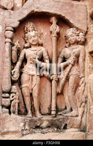 Raja Rani Tempel; Ruine Statue; gold aus rotem Sandstein; Bhubaneswar; Orissa; Indien Stockfoto