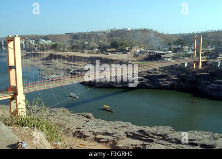 NHDC Mamleshwar Setu Brücke, Fluss Narmada, Omkareshwar, Khandwa, Madhya Pradesh, Indien, Asien, indische Brücken Stockfoto