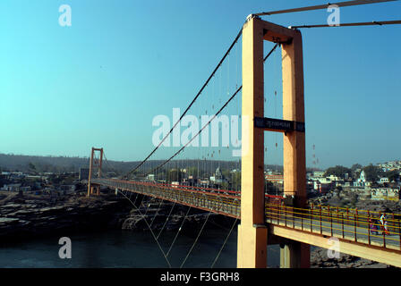 NHDC Mamleshwar Setu Brücke, Fluss Narmada, Omkareshwar, Khandwa, Madhya Pradesh, Indien, Asien, indische Brücken Stockfoto