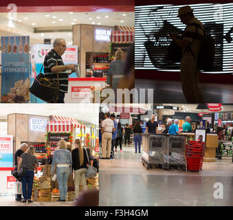 Menschen sind am Ben Gurion Flughafen einkaufen. Stockfoto