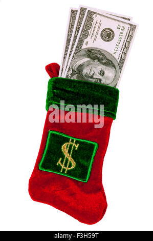 Weihnachts-Strumpf mit Geld Stockfoto