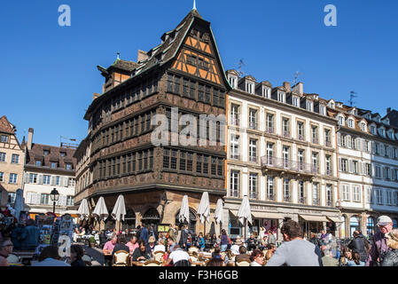 Maison Kammerzell Haus / Kammerzellhüs, mittelalterlichen Fachwerkhaus in spätgotischen Architektur, Straßburg, Elsass, Frankreich Stockfoto