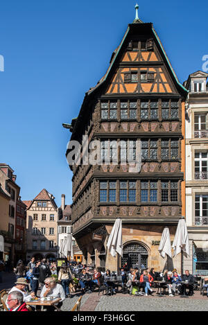 Maison Kammerzell Haus / Kammerzellhüs, mittelalterlichen Fachwerkhaus in spätgotischen Architektur, Straßburg, Elsass, Frankreich Stockfoto