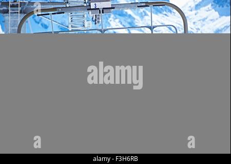 Familie am Skilift, Chamonix, Frankreich Stockfoto