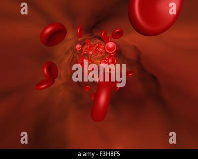 3D Darstellung der roten Blutkörperchen fließen in einem Gefäß Stockfoto