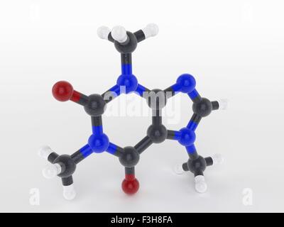 Ball und Stick Modell eines Moleküls Koffein Stockfoto