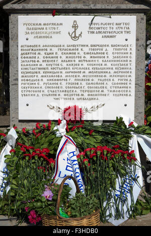 Russische Marine-Bürgerkrieg-Denkmal im Hof der Anlage Kathedrale zu Ehren der Seeleute verloren ihr Leben für die Befreiung von Lemnos Stockfoto