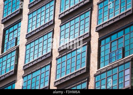 Detail der Wohnung Fenster der alten Industriegebäude, Manhattan, New York, USA Stockfoto