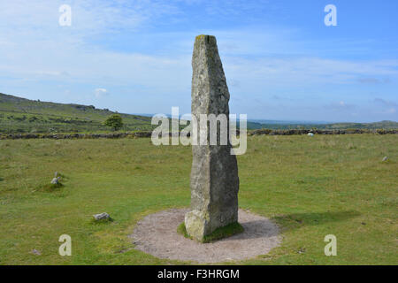 Merrivale Standing Stone, ein prähistorischer Menhir, Nationalpark Dartmoor, Devon, England Stockfoto