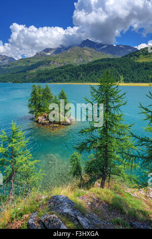 Erstaunliche Sonnentag am Silsersee See in den Schweizer Alpen. Segl, Schweiz, Europa. Stockfoto