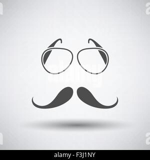 Gläser und Schnurrbart-Symbol auf grauem Hintergrund mit runden Schatten. Vektor-Illustration. Stock Vektor
