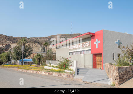 MAULTIEREN, Südafrika - 17. August 2015: The Assembly Of God Church in Maultieren, eine Kleinstadt in der nördlichen Kap Namaq Stockfoto