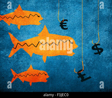 digitale Illustration symbol Fisch Angelhaken und Geld Stockfoto