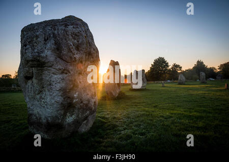 Stehenden Steinen des inneren südlichen Steinkreises in Avebury, Wiltshire, UK Stockfoto