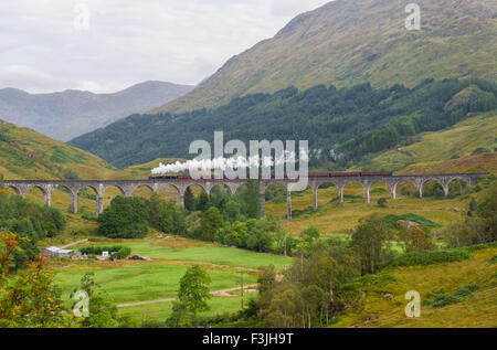 Harry Potter Dampfzug auf dem Glenfinnan-Viadukt in Schottland. Stockfoto