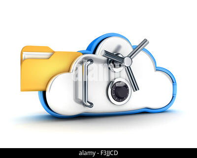 Symbol-Cloud-Speicher schützen auf weißem Hintergrund (durchgeführt in 3d) Stockfoto