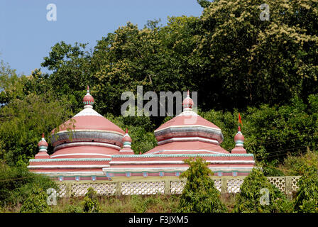 Shri Dasabhuj Lakshmi Ganesh Tempel auf Hügel, umgeben von viel Grün am Hedvi; Konkan Region Guhagar Ratnagiri Maharashtra, Indien Stockfoto