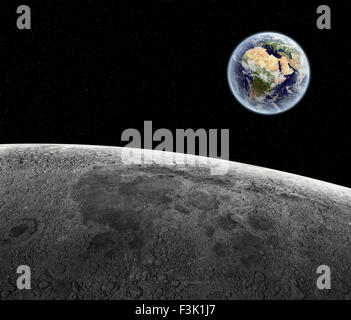 Blick auf die steigenden Erde vom Mond - Erde-Textur von NASA.gov Stockfoto