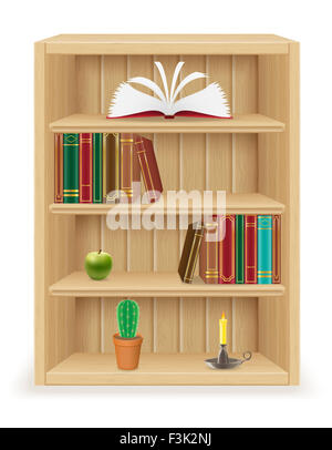 Bücherregal Möbel aus Holz Abbildung isoliert auf weißem Hintergrund Stockfoto