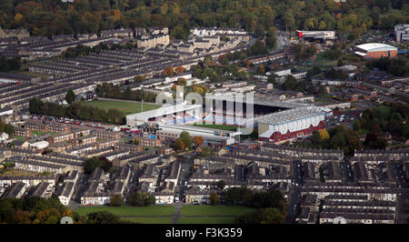 Luftaufnahme von Burnley FC Turf Moor-Stadion, ein UK-Fußballplatz Stockfoto