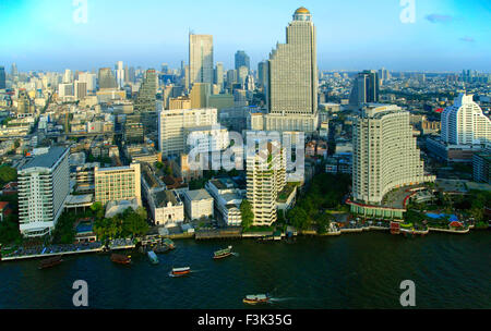 Thailand, Bangkok, Skyline, allgemeine Panorama Luftbild, Chao Phraya river Stockfoto