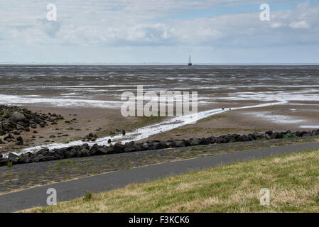 2. Juli 2014 Wattenmeer südlich von der Insel Terschelling. Am Horizont sieht man die Provinz Friesland und eine strande Stockfoto