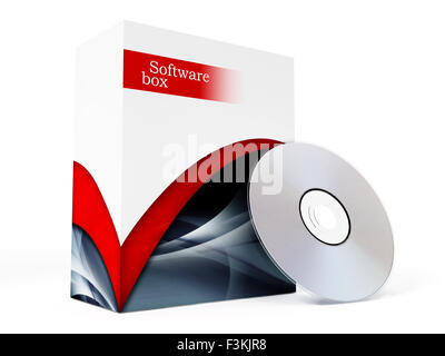 Software-Box und dvd isoliert auf weißem Hintergrund. Stockfoto