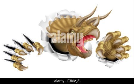 Triceratops Dinosaurier kratzen, Rippen und durch die Wand mit seinen Krallen reißen Stockfoto