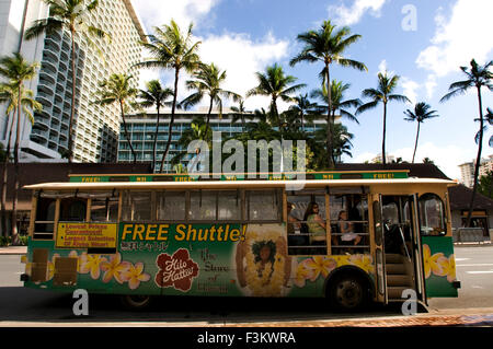 Waikiki Trolly, Touristenbus einkaufen, das läuft zwischen Waikiki und Honolulu. O' ahu. Waikiki Trolley Trolley ist eine Oahu-basierte tra Stockfoto