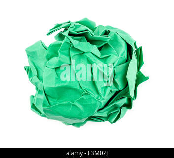 Zerknittertes Papier isoliert grün Stockfoto