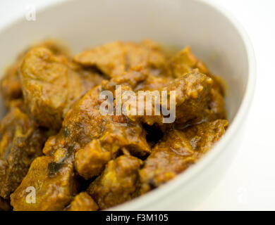 Fleischige indisches Curry in weiße Schüssel gegen weiß Stockfoto