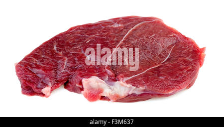 Einzelnes rotes Fleisch Lammsteak isoliert gegen weiß Stockfoto