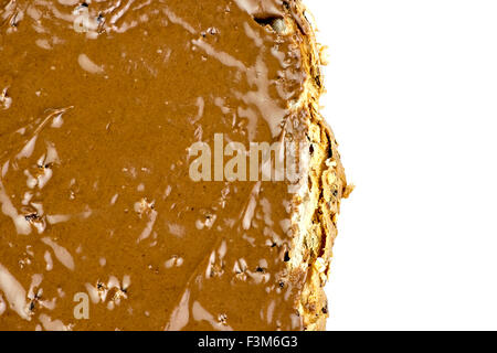 Nahaufnahme Makro Schokolade Haselnuss aufs Brot Stockfoto