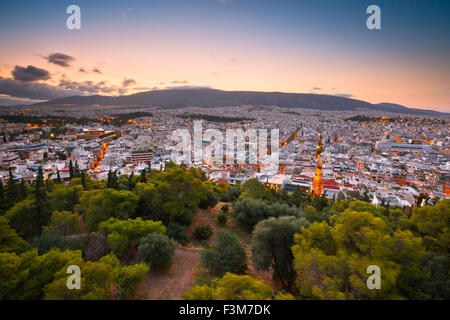 Morgen Blick auf Athen vom Philopappos Hügel, Griechenland. Stockfoto