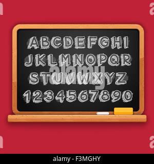 Handgezeichnete Kreide 3D Buchstaben und Zahlen auf Blackboard Stock Vektor
