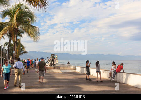 Malecon Gehweg, Puerto Vallarta, Mexiko Stockfoto