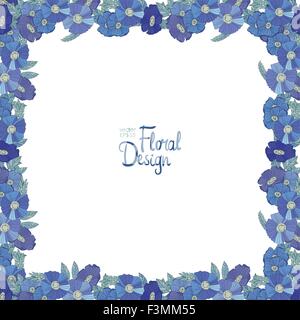 Blaue Blumen Grenze gemacht mit Wildblumen Stock Vektor