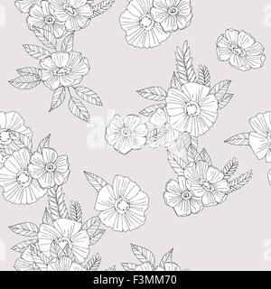 schwarze und weiße Blumen auf weißem Hintergrund Stock Vektor