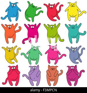 Satz von sechzehn Dicke lustige Katzen in verschiedenen Farben, Cartoon-Vektor-illustration Stock Vektor