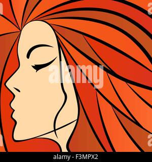 Abstrakte Frauen Portrait mit feurigen Haare, bunte Handzeichnung Vektorgrafiken Stock Vektor