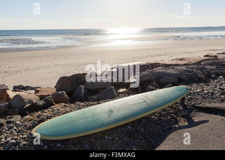 Surfbrett am Sandstrand Stockfoto