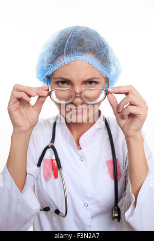 verrückte Arzt in einen Hut und Brille. Stockfoto