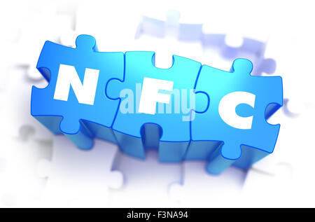 NFC - Text auf blauem Rätsel. Stockfoto