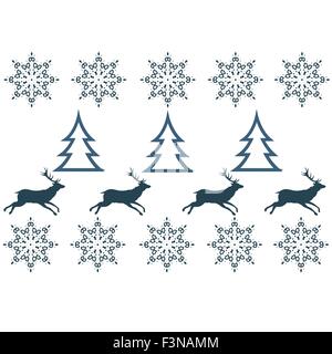 Winter-Pullover-Design - Hirsch, Schneeflocke und Weihnachtsbaum Stock Vektor