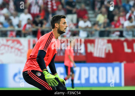 Athen, Griechenland - 16. September 2015: Torwart Sven Ulreich während des UEFA-Champions-League-Spiels zwischen Olympiakos und Bayern, Stockfoto