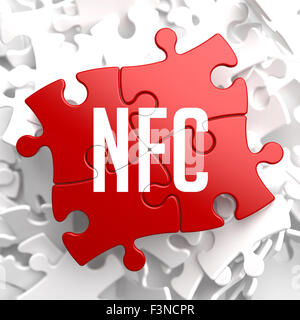 NFC auf roten Puzzle. Stockfoto