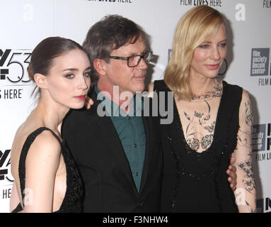 New York, New York, USA. 9. Oktober 2015. Schauspielerin ROONEY MARA, Regisseur TODD HAYNES, CATE BLANCHETT besuchen die 2015 New York Film Festival Premiere von "Carol" bei Alice Tully Hall im Lincoln Center statt. Bildnachweis: Nancy Kaszerman/ZUMA Draht/Alamy Live-Nachrichten Stockfoto