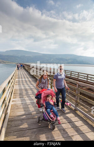 Barmouth Brücke, Walisisch: Pont Abermaw, auch bekannt als Barmouth Viadukt überquert den Mawddach Mündung, Gwynedd, Wales, UK Stockfoto