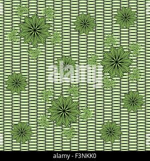 Abstrakte dekorative Blumen auf ovale Hintergrundraster. Grüne und schwarze Musterdesign Vektor-illustration Stock Vektor