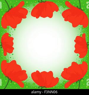 Postkarte mit mehreren rote Mohnblumen auf grünem Hintergrund, Hand-Zeichnung-Vektor-illustration Stock Vektor